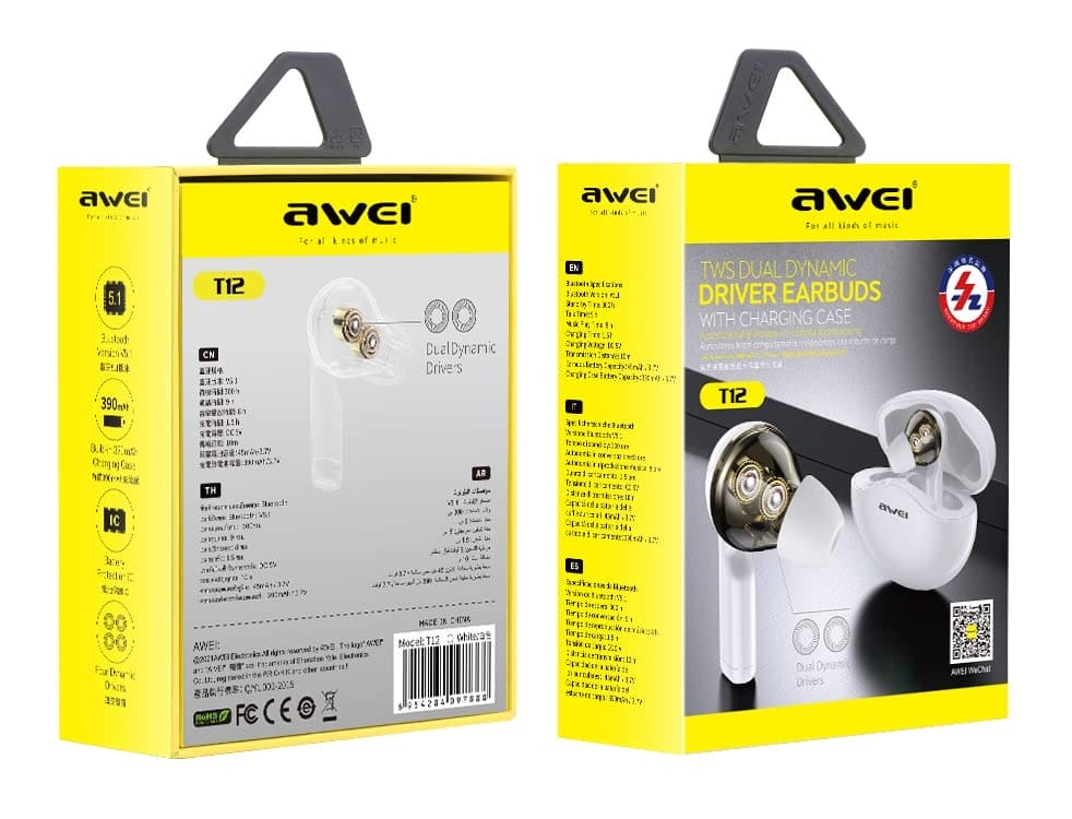 AWEI TWS Dual Dynamic Driver Earphones with Charging Case T12