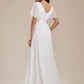 Ever-Pretty Women's Elegant Double V Neck A Line Empire Waist Short Sleeve Long Chiffon Wedding Dresses White 18UK