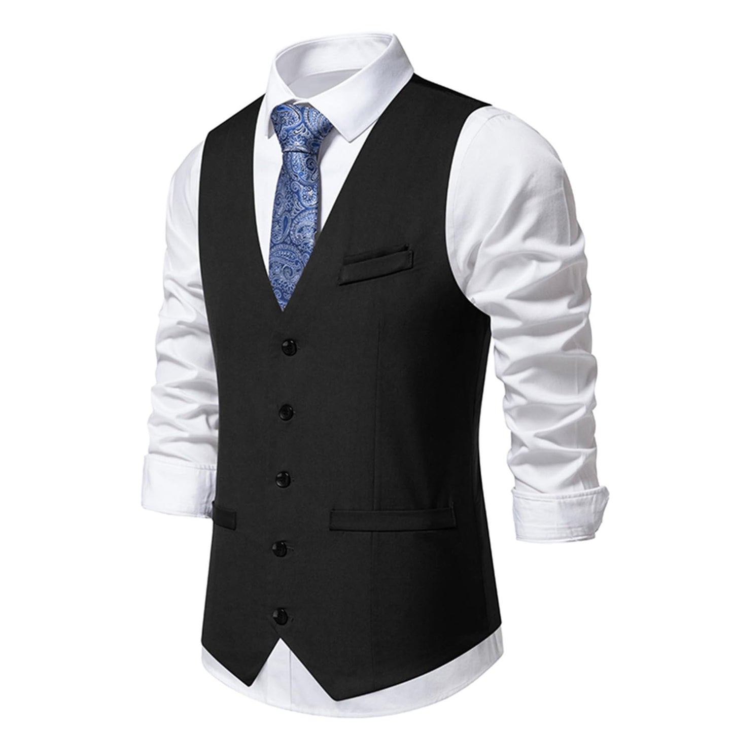 Clearance Men's Formal Plain Waistcoats Classic Casual Business Suit Vest V-Neck Tank Top Sleeveless Undershirts Solid Tuxedo Waistcoat Slim Fit Cotton Vests with Pockets Wedding Party Waistcoat