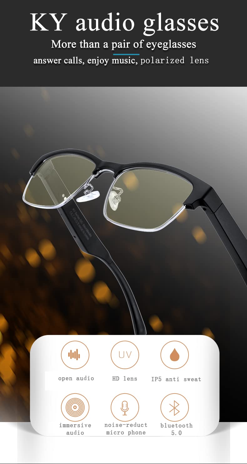 OOAVR Bluetooth Glasses,New Wireless Bluetooth Glasses,Smart Audio Glasses,Men's/Women's Indoor And Outdoor Entertainment Smart Glasses,Including 2 Magnetic Charging Wires(silver,clear)