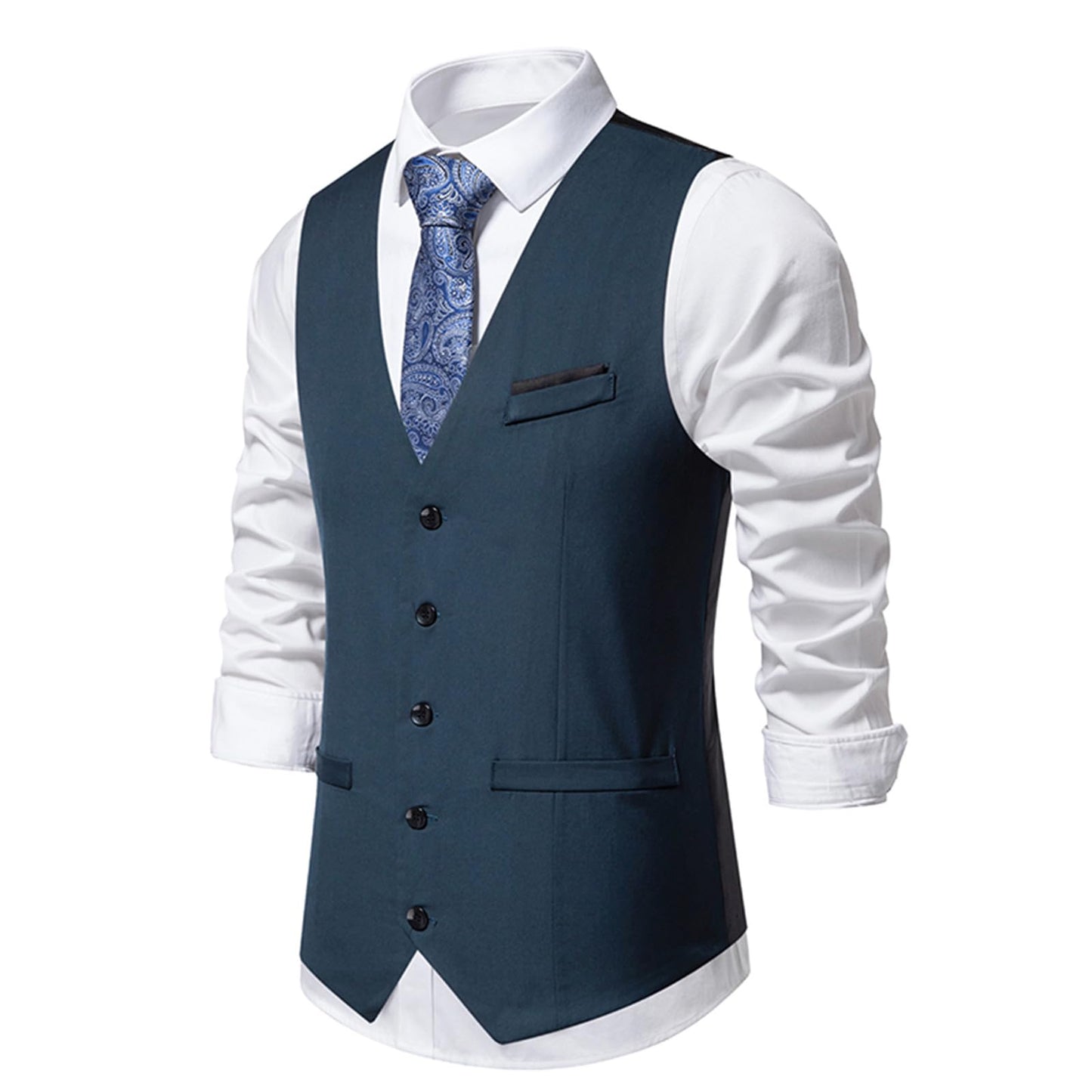 Clearance Men's Formal Plain Waistcoats Classic Casual Business Suit Vest V-Neck Tank Top Sleeveless Undershirts Solid Tuxedo Waistcoat Slim Fit Cotton Vests with Pockets Wedding Party Waistcoat