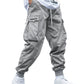 OYOANGLE Men's Casual Drawstring Elastic Waist Flap Pocket Letter Graphic Street Jogger Cargo Pants Light Grey L