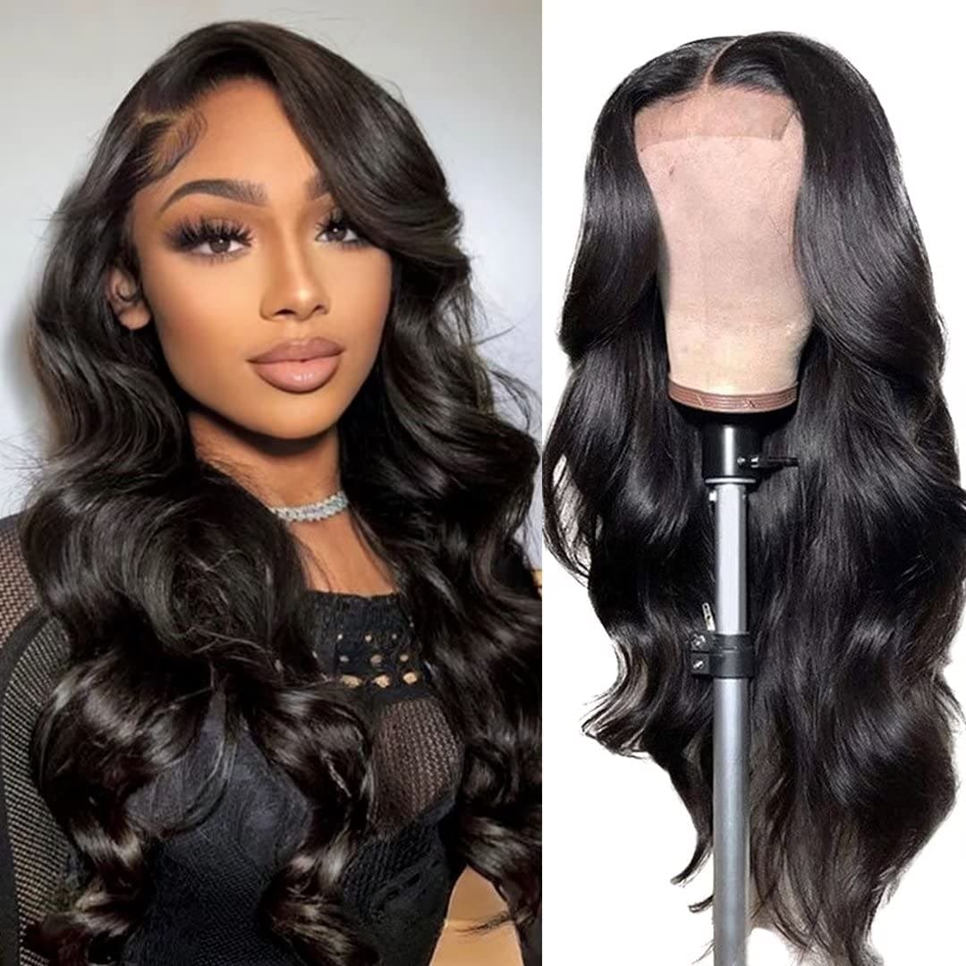 RXY Body Wave 4x4 Natural Color 16 Inch 100% Human Hair Wig for Black Women 180% Density Lace Front Wigs With Baby Hair Pre plucked Natural Hairline