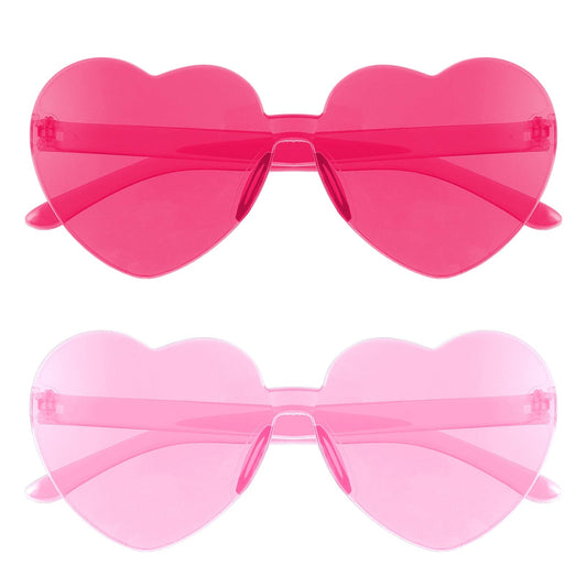 WLLHYF 2 Pairs Heart Shaped Sunglasses Rimless Heart Glasses Vintage Candy Color Party Favor Glasses for Women Girls Kids(Pink+Rose Red)