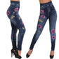 Jeans for Women UK High Waist Stretch Embroidery Print Jeggings Sexy Fashion Faux Denim Slim Trousers Ladies Autumn Hot Jeans Soft Pro Skin Comfy Denim Trousers Casual Pants