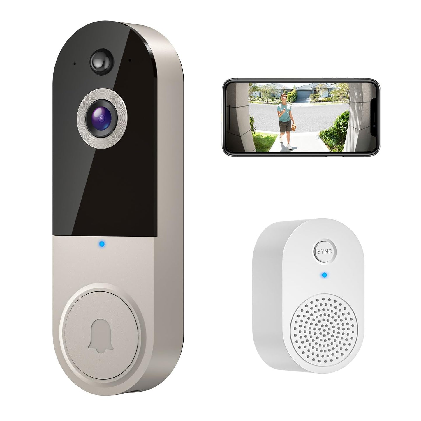 HubFlashy 1080p Doorbell Camera Wireless, Smart Video Cam with Ring Chime, AI Human Detection, Two Way Audio, FHD Live View, Night Vision, 2.4G WiFi, Cloud Storage, Indoor Outdoor Surveillance (Linen)