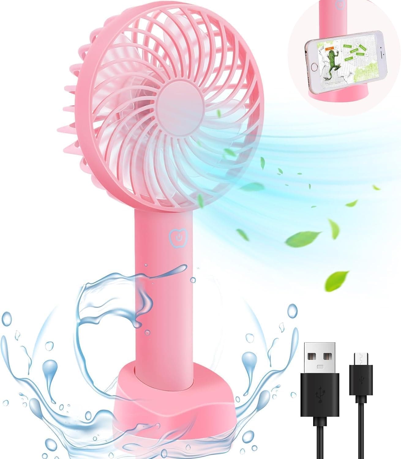 Gofemial Handheld Fan Portable Mini Fan, Hand Fan USB Electric Fan with Phone Holder 3 Speeds Rechargeable Strong Wind Silent Fan Cooling Desk Fan for Office Home Sport Camping, Pink