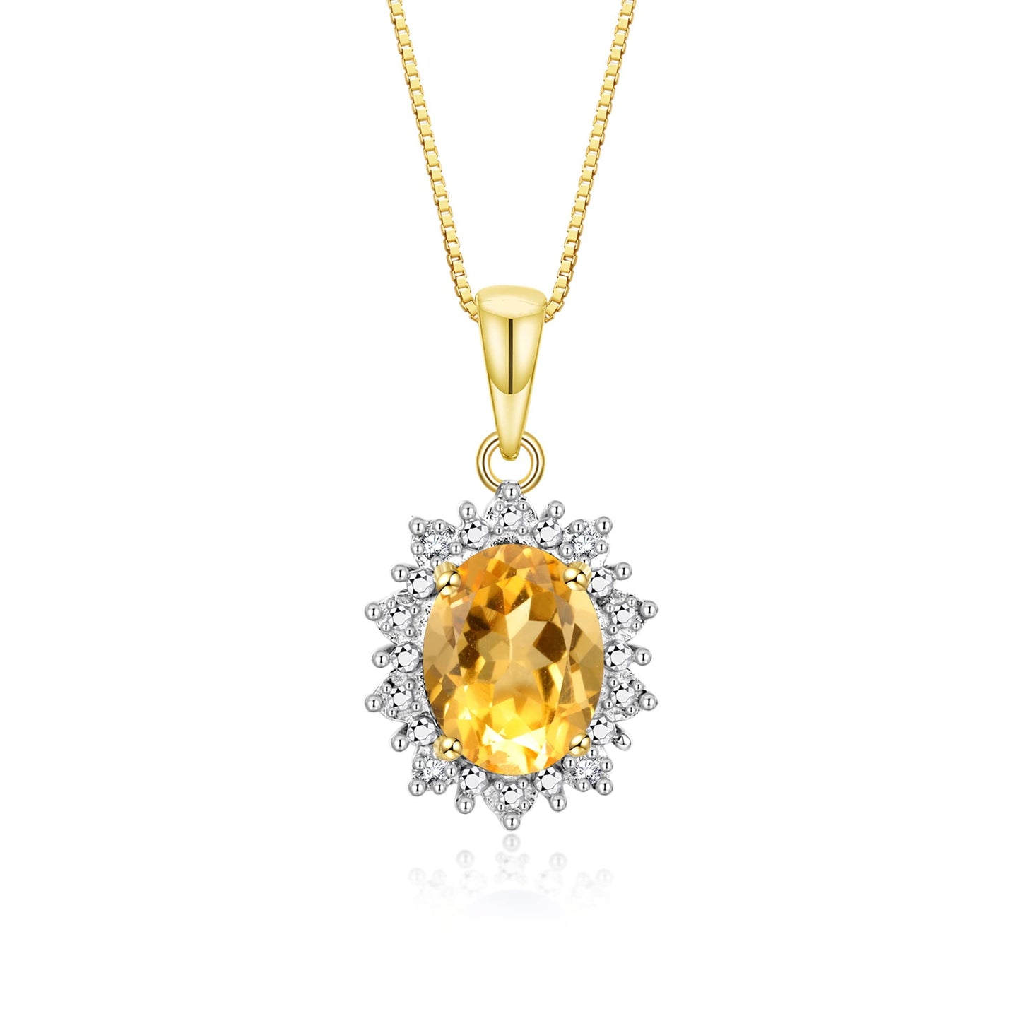 RYLOS Women's Yellow Gold Plated Silver Princess Diana Ring & Pendant Set. Gemstone & Diamonds, 9X7MMCitrine November Birthstone. 2 PC Perfectly Matched Jewelry.