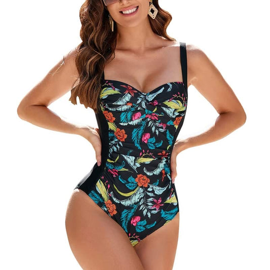 WIN.MAX One Piece Swimming Costume Tummy Control Swimsuit Ruched Padded Swimwear, Plus Size Bathing Suits for Women Vintage Push Up Monokinis for C to DD Cup(HL,UK12)