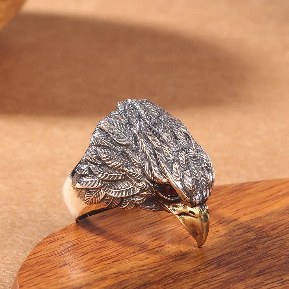 KONFEN Adjustable Rings for Men, Silver Viking Ring Eagle Pattern, Vintage Hip Pop Chunky Fidget Ring Toe Rings Thumb Ring Open Ring Single Ring Animal Ring Gift for Boys Jewellery Gifts