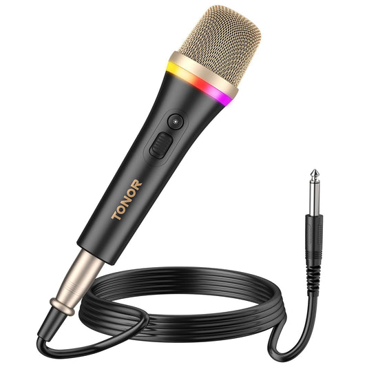 TONOR Dynamic Vocal Karaoke Microphone for Singing, Professional XLR Handheld Wired Microfono, Super Cardioid Black Mic with 5M to 1/4" Cable, Suited for Live Singing/Stage/Speakers/Studio/Home/Party