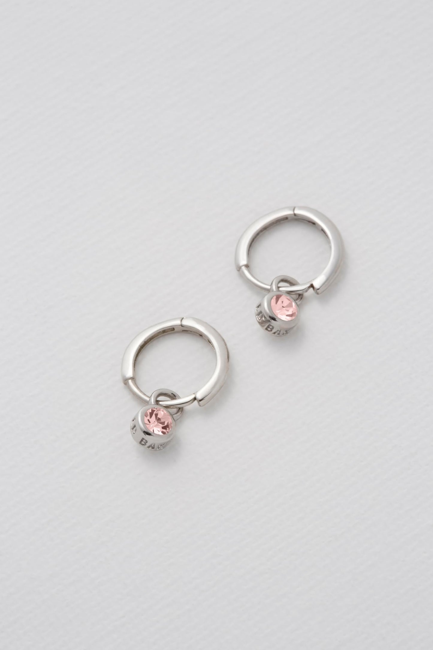 Ted Baker Sinalaa Crystal Huggie Hoop Earrings for Women (Silver/Pink Crystal)