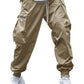 OYOANGLE Men's Casual Drawstring Elastic Waist Flap Pocket Letter Graphic Street Jogger Cargo Pants Khaki L