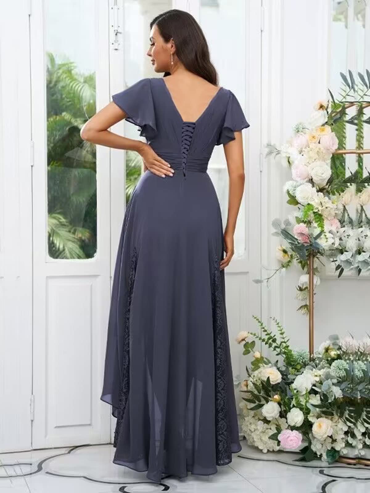 Tea Length Mother of The Bride Dresses for Women Long Chiffon Lace Appliques Dusty Rose Bridesmaid Dresses Size 2