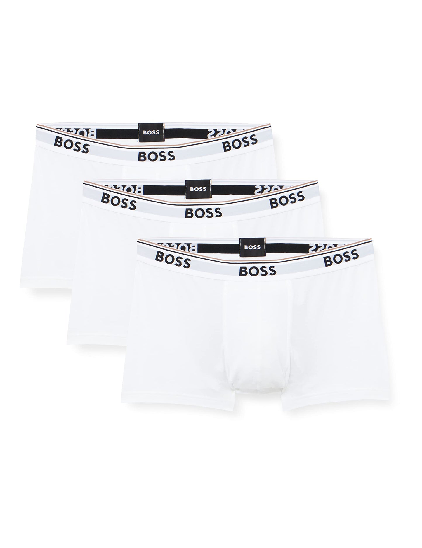 BOSS Mens Trunk 3P Power Three-Pack of Logo-Waistband Trunks in Stretch Cotton