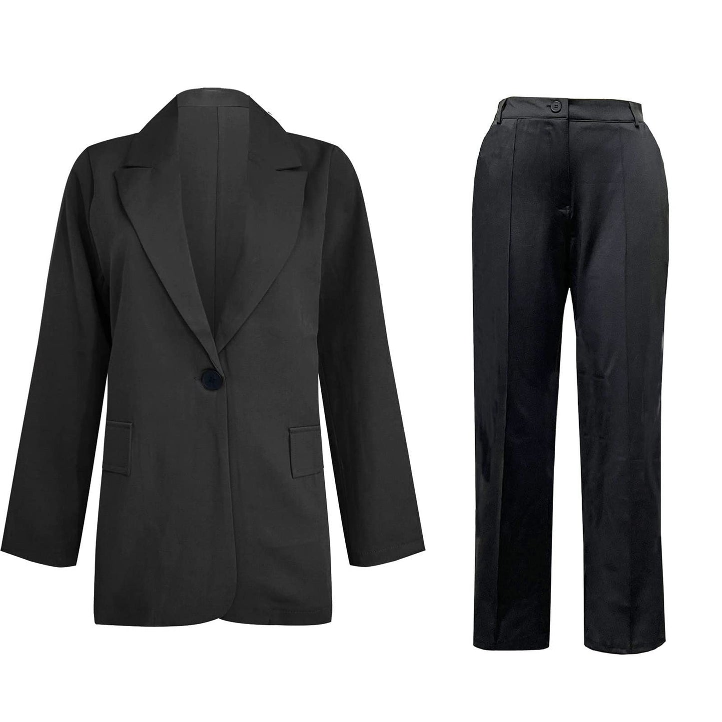 Blazer Suit Set Women Sale 2 Piece Suits for Women Button Long Sleeve Jacket Long Pants Solid Color Two Piece Outfits Lapel Outerwear Blazer and Trouser Suits Ladies Sets Plus Size Black XXL