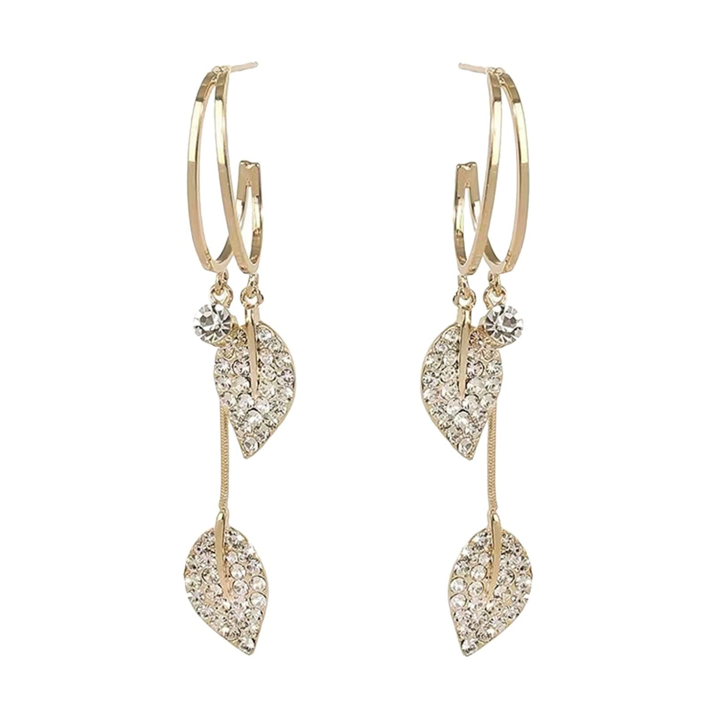 Warehouse Deals Clearance Leaf Gold Dangle Earrings for Women, Cubic Zirconia Drop Earrings Leaf Chandelier Rhinestone Earrings Fashion Jewelry for Women Girls Deals of the Day