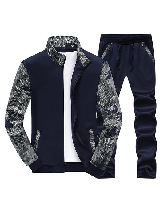 DOINLINE Men's Sweatsuit Tracksuit 2 Piece Outfit Long Sleeve Jogging Running Athletic Sports Suit Set Blue 2XL