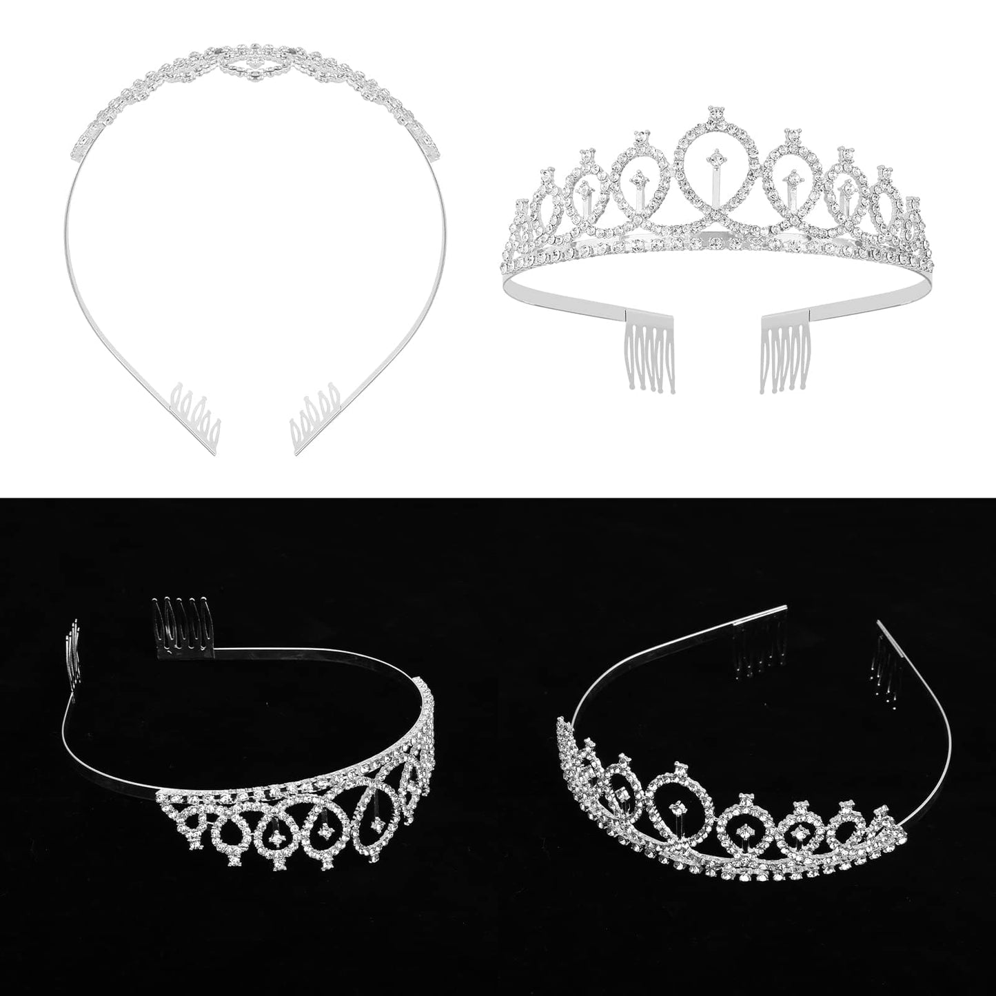 Sibba Tiaras Crown Princess Crystal Rhinestone Crown Bridal Wedding Headband Girls Queen Hair Accessorie Women Ladies Gifts Decoration Halloween Valentine Prom Holiday Costume Party Celebration Silver