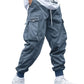 OYOANGLE Men's Casual Drawstring Elastic Waist Flap Pocket Letter Graphic Street Jogger Cargo Pants Dusty Blue L