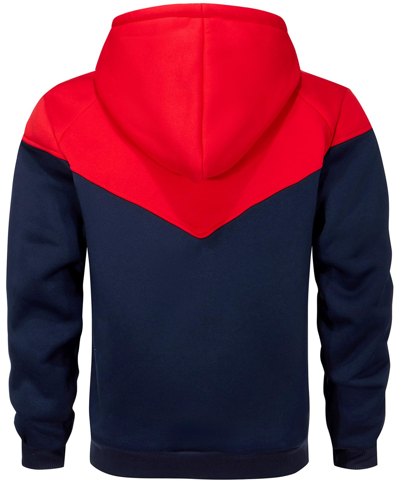 comefohome Mens Hoodies UK Pullover Color Block Sweatshirts Long Sleeve Fleece Hoody Drawstring Casual Designer Tops with Pockets Red Navy L