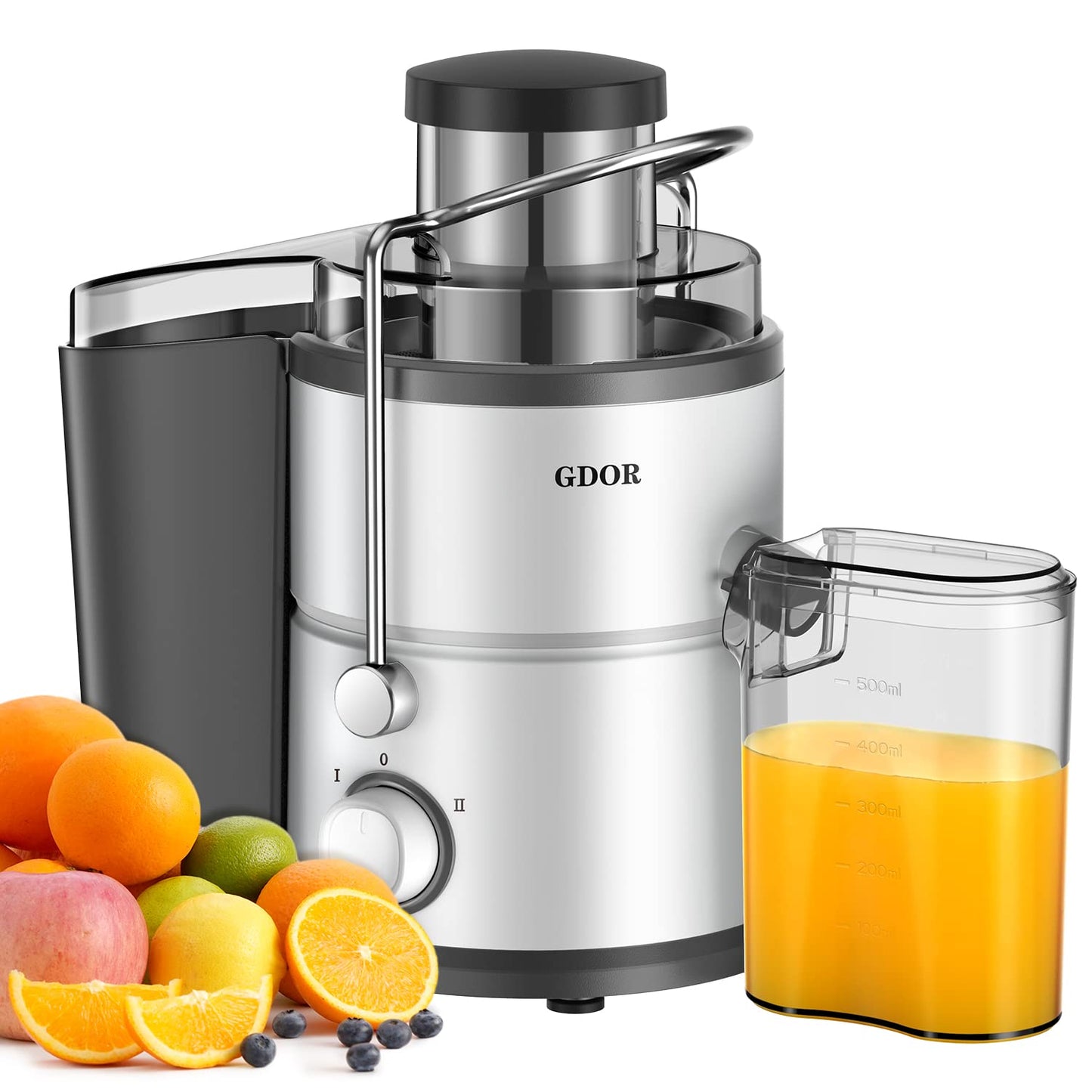 Juicer with 800W Motor, GDOR Juicer Machine with 3” Feed Chute, Dual Speeds Juice Maker for Fruits and Veggies, Anti-Drip Function Centrifugal Juicer, Include Cleaning Brush, BPA-Free, White