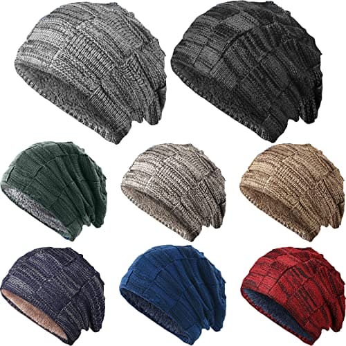 8 Pack Men Slouchy Beanie Warm Fleece Inner Beanie Cap Winter Elastic Knit Stocking Beanie Hat for Men Women Winter Gifts, As Pictures Shown