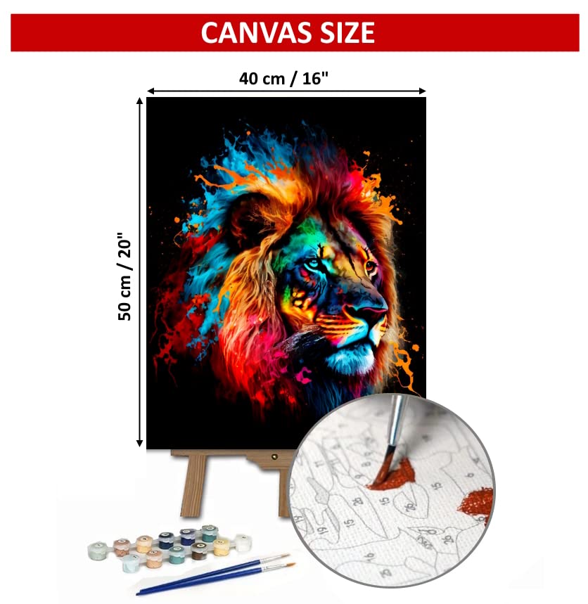 CRAFTIDA Paint by Numbers for Adults Painting by Numbers Kits Acrylic Oil Painting Kit 16x20 inch Pre-Printed Canvas (Rainbow Splash Lion)