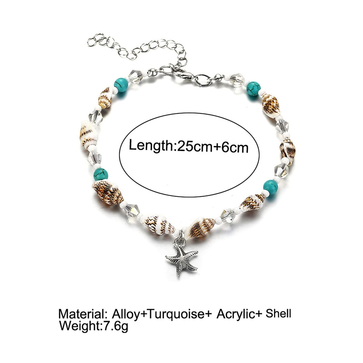 Starfish Sea Turtle Anklet Turquoise Shell Anklet Bracelet Adjustable Conch Beach Foot Chain Jewelry for Women Girls Teens (Starfish)