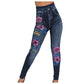 Jeans for Women UK High Waist Stretch Embroidery Print Jeggings Sexy Fashion Faux Denim Slim Trousers Ladies Autumn Hot Jeans Soft Pro Skin Comfy Denim Trousers Casual Pants