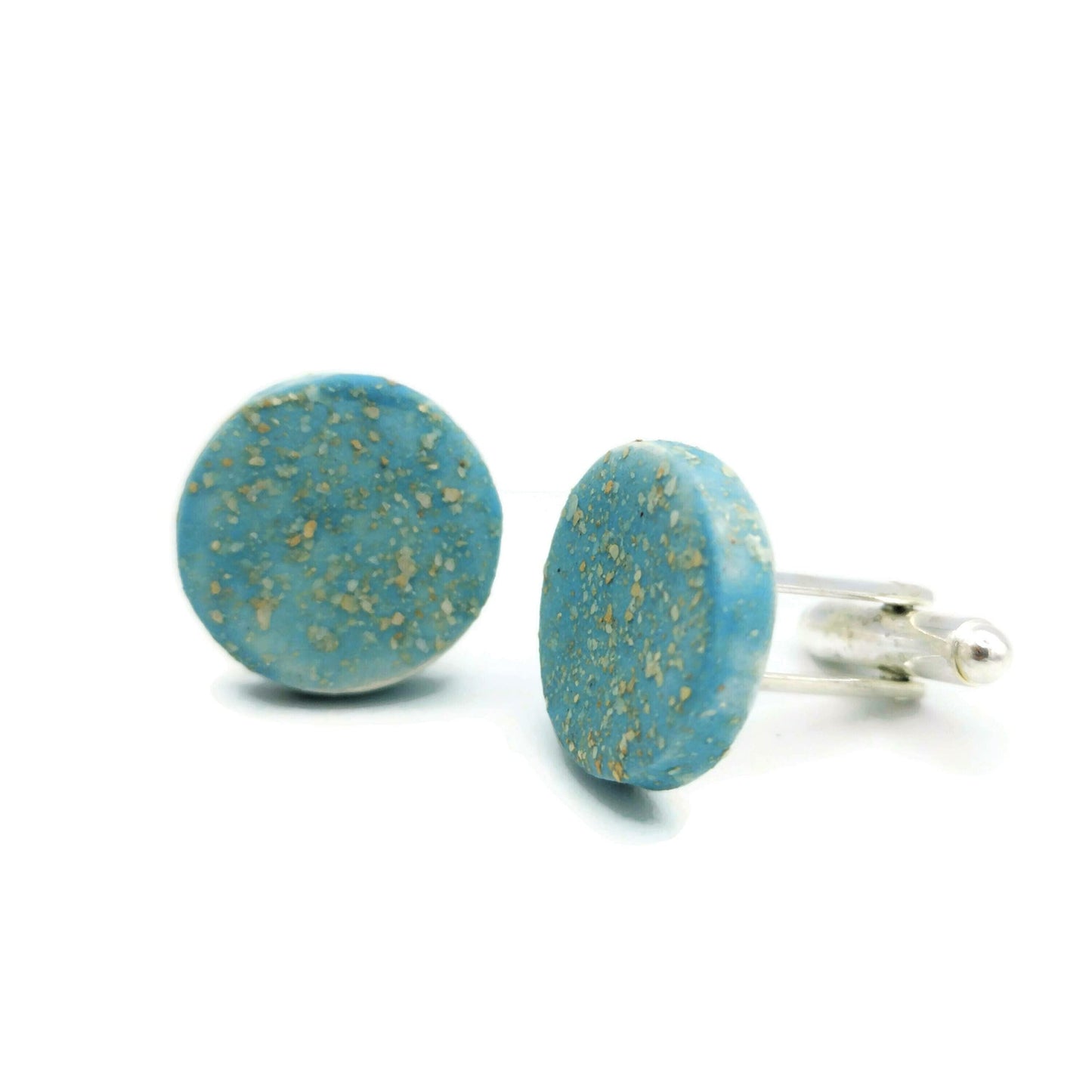 Porcelain Cufflinks for Men, Handmade Clothing Accessories (Sparkling Blue)