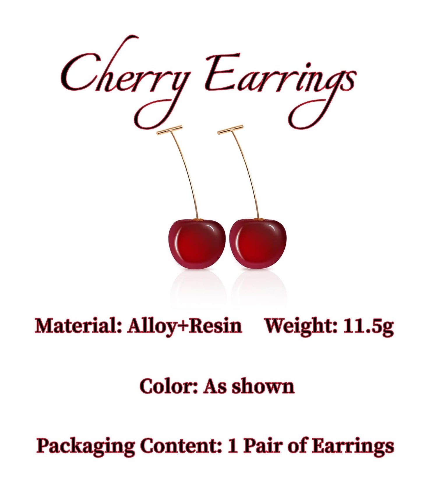 GAUEIOUR Red Cherry Earrings for Women, Cute Fruit Super Sweet Long Earrings, Women's Personalized Resin Alloy Earrings, Jewelry Gifts