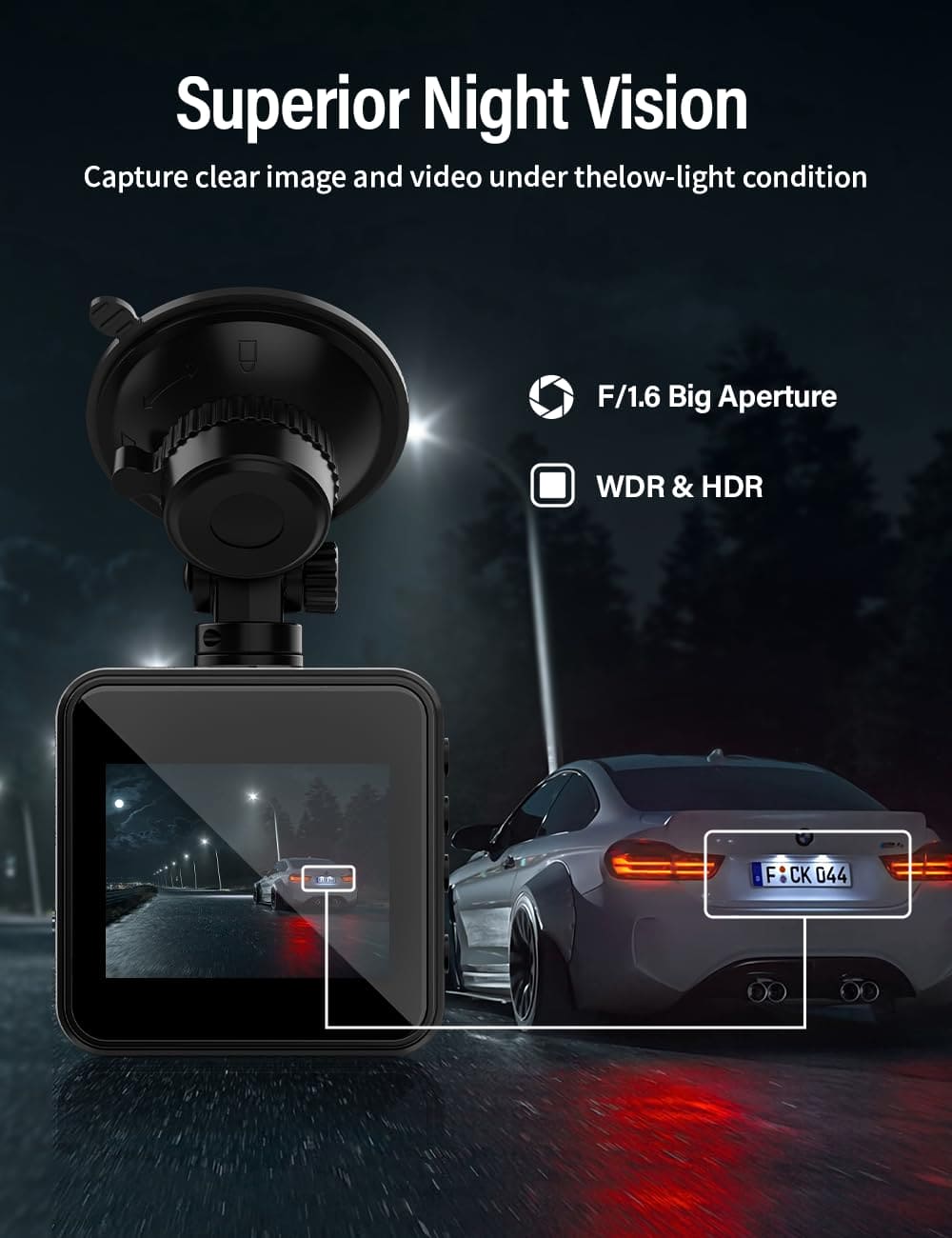 IIWEY Dash Cam Front 1080P Mini Size with 64GB SD Card, 2 Inch LCD Screen Small Car Dash Camera WDR Night Vision, 170° Wide Angle, G-sensor, Motion Detection, Parking Monitor