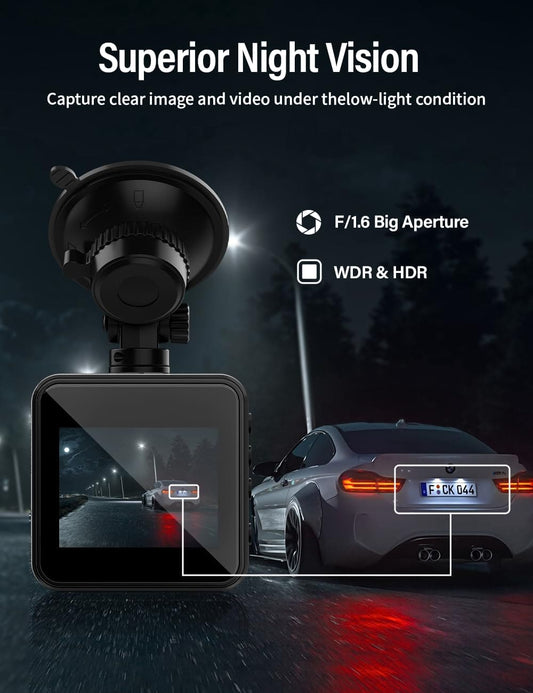 IIWEY Dash Cam Front 1080P Mini Size with 64GB SD Card, 2 Inch LCD Screen Small Car Dash Camera WDR Night Vision, 170° Wide Angle, G-sensor, Motion Detection, Parking Monitor