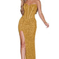 PAVERJER Sparkly Sequin Prom Dresses Long 2024 with Slit Strapless Mermaid Gliitter Formal Evening Dress Sexy Gold Size 6