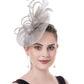 Sinamay Flower Feather Headband Fascinator Wedding Headwear Ladies Race Royal Ascot Pillbox Wedding Cocktail Tea Party Derby Hat for Women(A16-Grey)