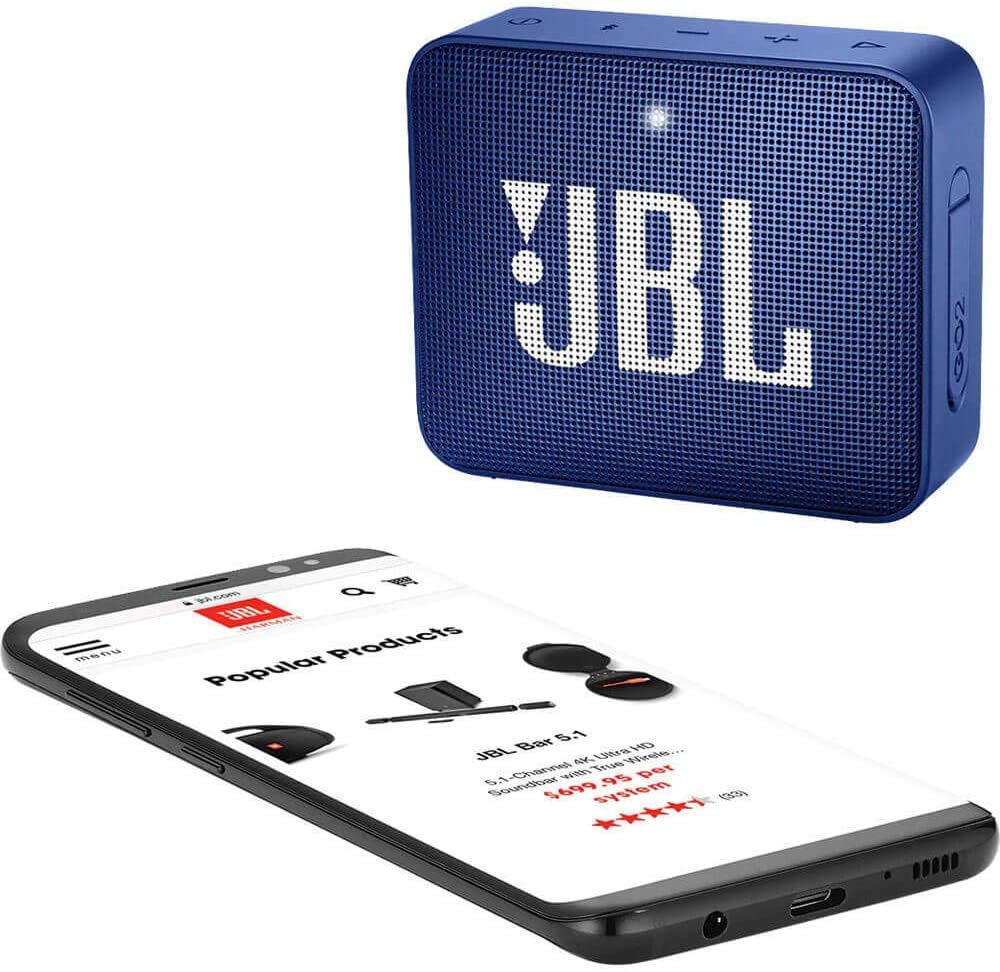 JBL GO2 Portable Bluetooth Speaker with Rechargeable Battery, Waterproof, Built-in Speakerphone, Blue