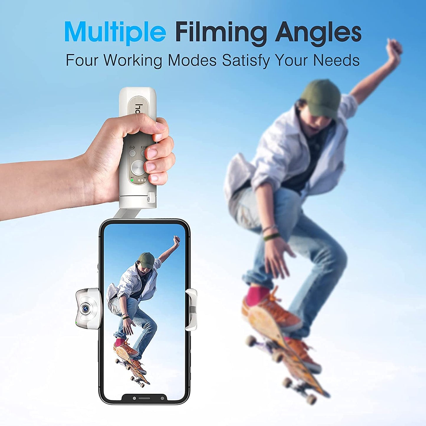 hohem iSteady V2 Gimbal Stabilizer for Smartphone, 3-Axis Handheld Gesture Control Phone Gimbal, with Grip AI Face Tracking Adjustable Fill Light for Vlog Live Video, Ultralight Foldable Gimbal White