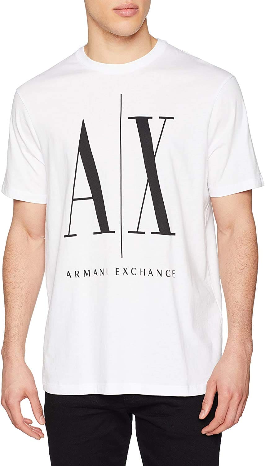 A|X ARMANI EXCHANGE mens Icon Graphic T-shirt T Shirt, White W/Black Print, Medium US