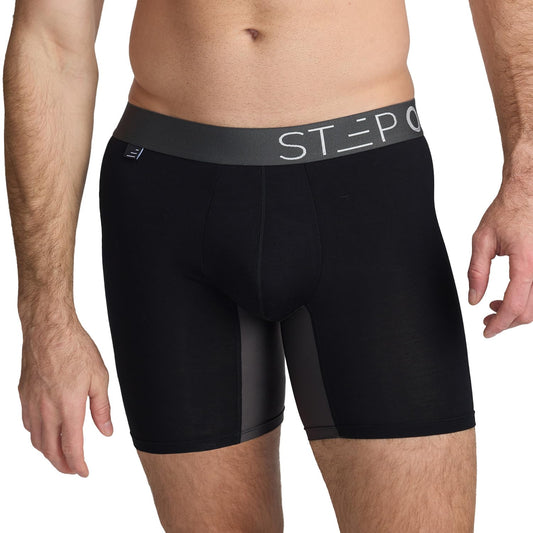 STEP ONE Mens Boxers Underwear for Men, Moisture-Wicking Mens Boxer Shorts, 3D Pouch + Chafe-Reducing Mens Boxers. Fabric Made from Organic Bamboo Trunks - Boxer Briefs Black