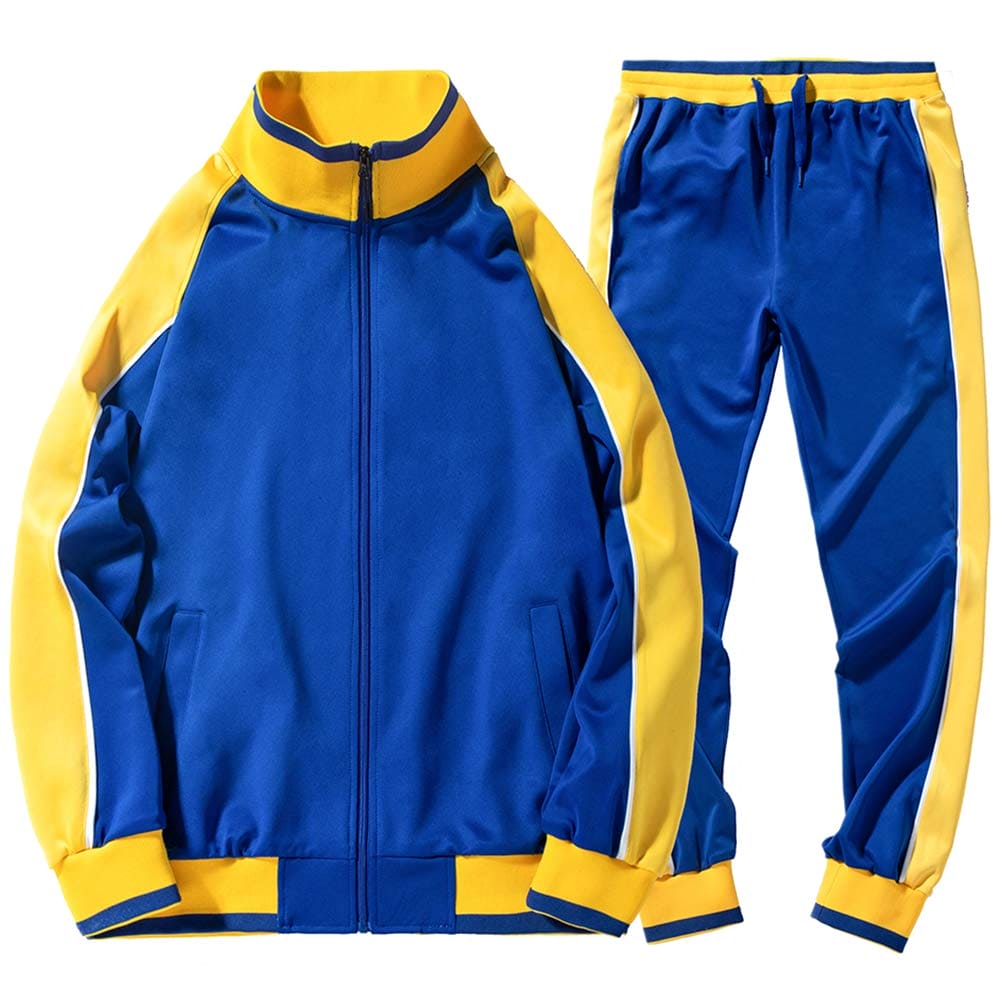 DUOFIER Men's Tracksuit Athletic Sports Casual Full Zip Sweatsuit, Blue-XL