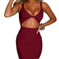 Kaximil Women's Sexy Bodycon Sleeveless Cut Out Ruched Tank Mini Club Party Dresses, Small, Wine Red