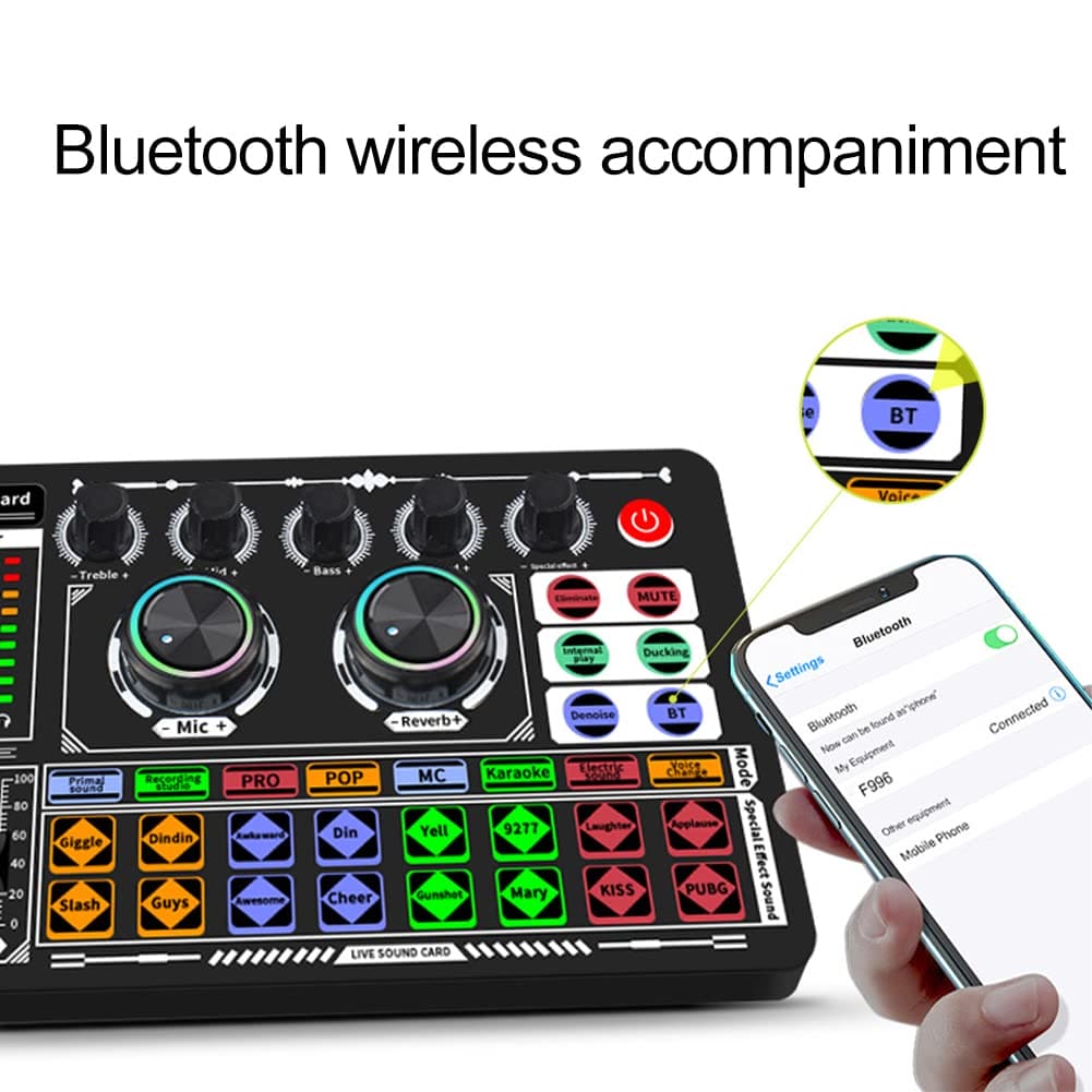 Tongdejing Sound Effects Board, Live Sound Board, Voice Changer Audio Mixer Live Sound Card for Live Streaming Podcasting Recording, LED Light, DJ Mixer, Soundboard, Voice Changer