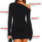 Navneet Women Off Shoulder Mini Dress Ruched Long Sleeve Bodycon Dress Sexy Party Dress Going Out Clubbing Black S