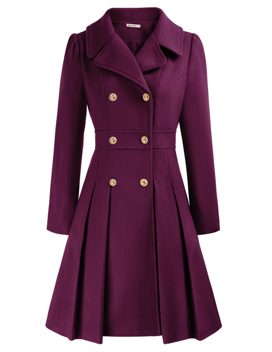 GRACE KARIN Women's Elegant Double-Breasted Coat Windproof Trench Coat Outwear for Winter A-Line Peacoat L Dark Purple