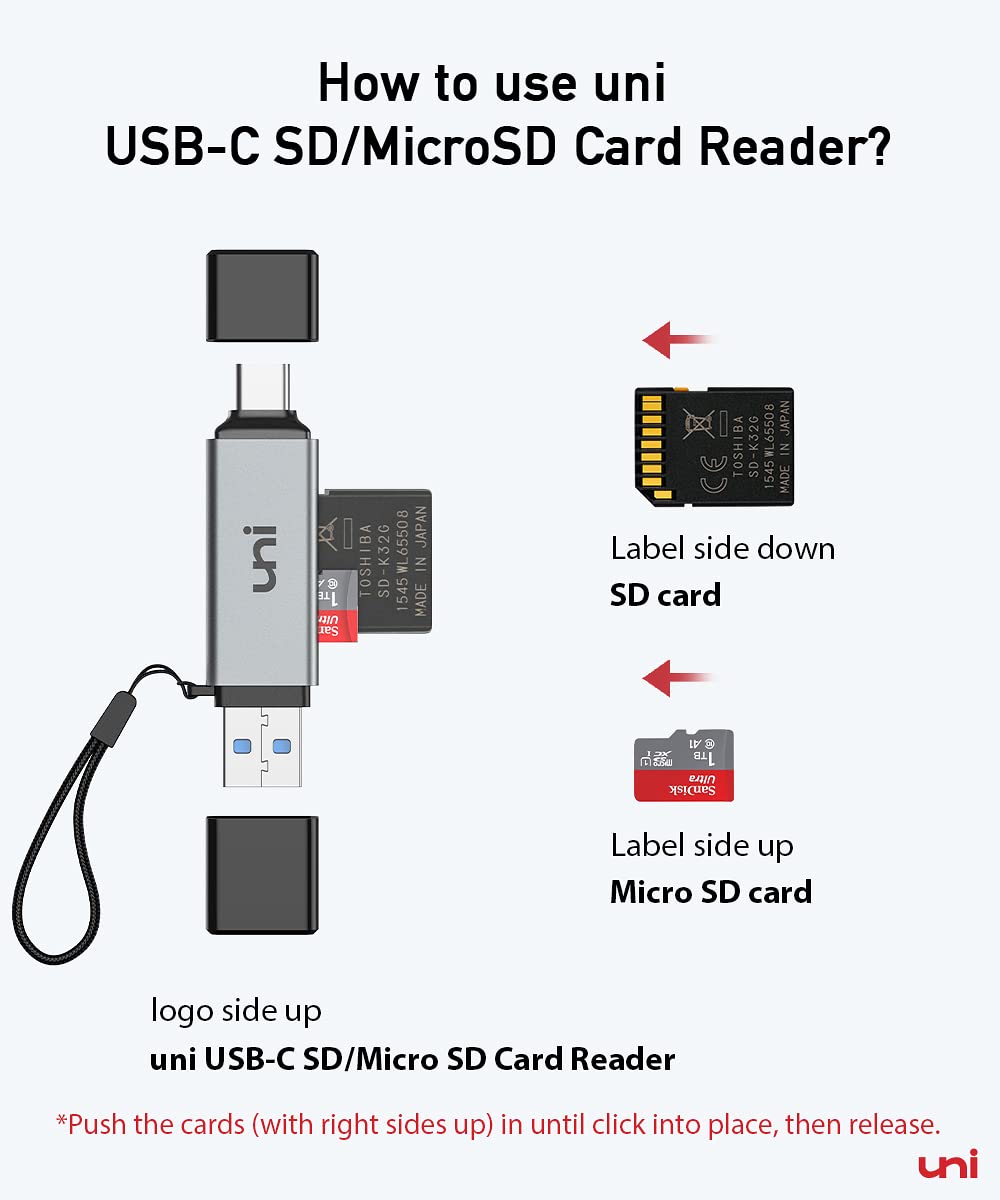 SD Card Reader, uni USB C Memory Card Reader Adapter USB 3.0, Supports SD/Micro SD/SDHC/SDXC/MMC, Compatible with iPhone 15 Pro, MacBook Pro/Air, iPad Pro 2021, Galaxy S22, Pixel, XPS 13, etc.