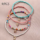 Boho Handmade Beads Multilayered Ankle Bracelets Colorful Women Anklets Moon and Star Pendant Anklet Beaded Bracelet Elastic Foot Jewelry for Summer Beach (4PCS) (Set-1)