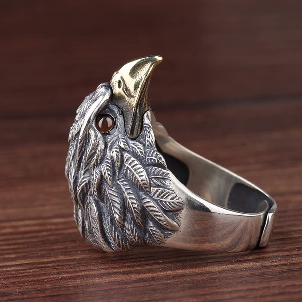 KONFEN Adjustable Rings for Men, Silver Viking Ring Eagle Pattern, Vintage Hip Pop Chunky Fidget Ring Toe Rings Thumb Ring Open Ring Single Ring Animal Ring Gift for Boys Jewellery Gifts