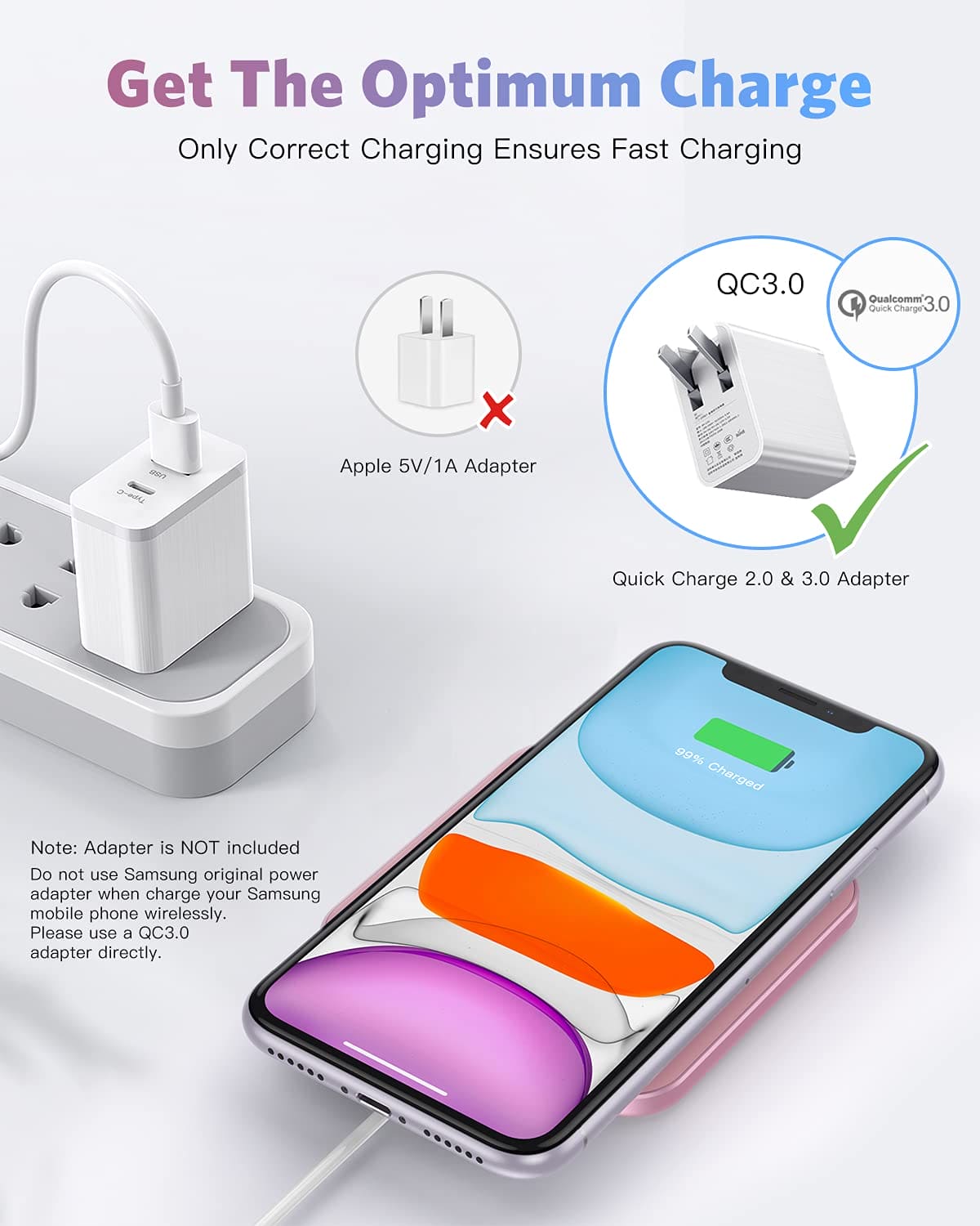 AGPTEK Wireless Charger, Qi-Certified 15W Max Fast Wireless Charging Pad Compatible with iPhone 15/14/13/12/12 Pro/11/XS Max/XR/8, Galaxy S24/S23/S22/20/S10, AirPods Pro, Pink (No AC Adapter)