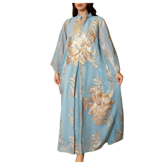 Zeiayuas Women’s Muslim Abaya Dress Batwing Sleeved Embroidered Maxi Kaftan Dress Elegant Islamic Middle East Dubai Arabic Ramadan Kimono Robe Summer Dresses